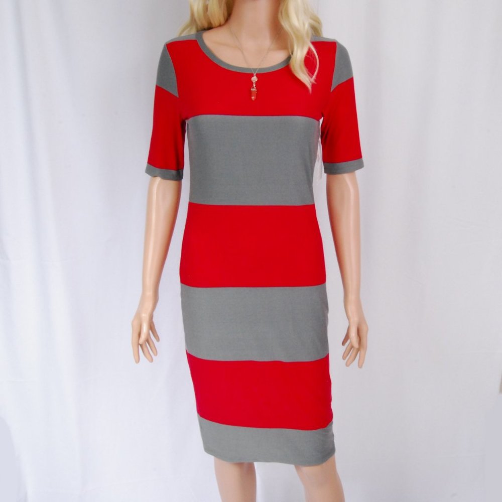 LuLaRoe - Julia Dress Dark Pink & Gray Color Block
